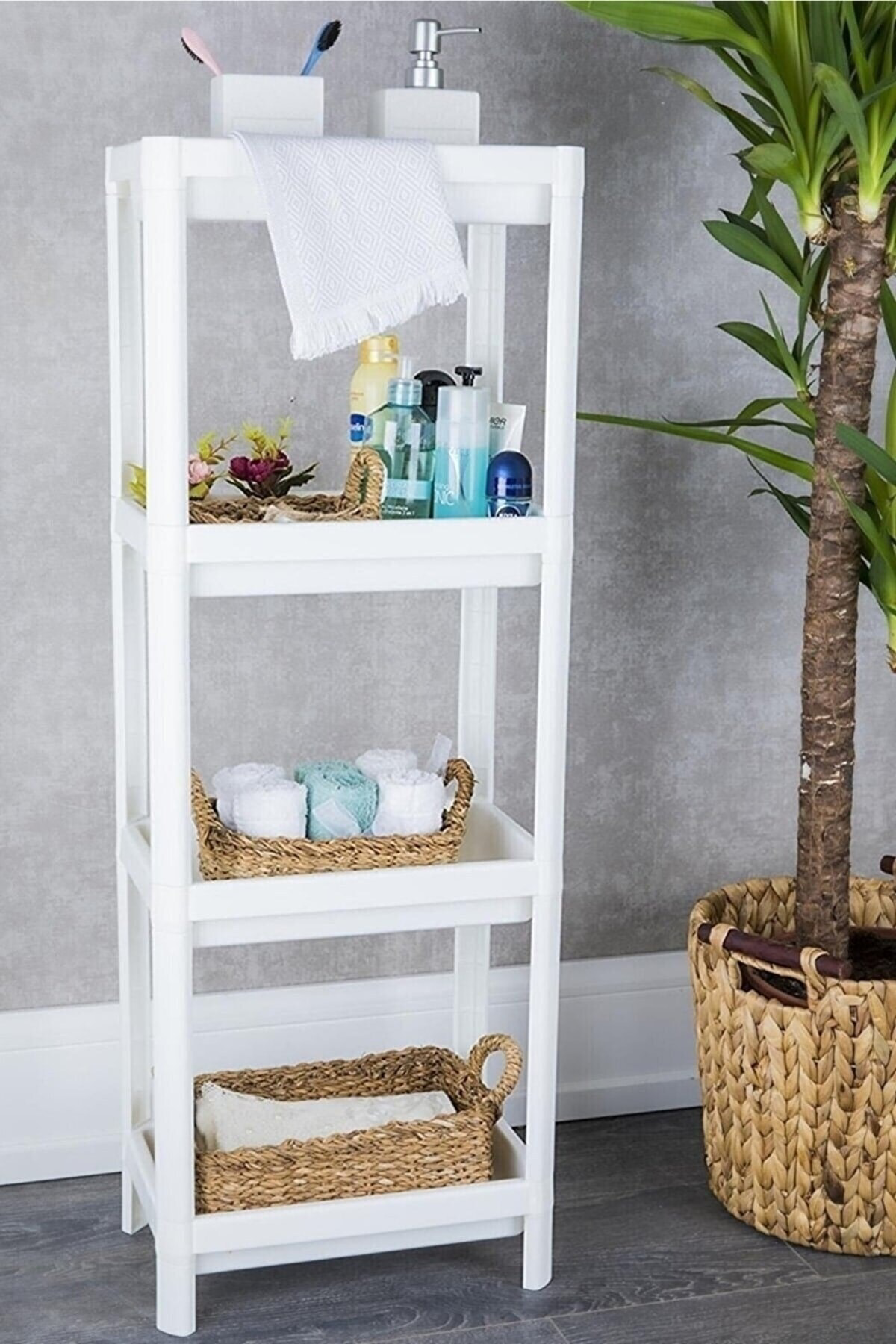 Ne Dilersen Dekoratif 4 Katlı Plastik Raf Ünitesi Beyaz,Banyo-Mutfak-Kiler Ki