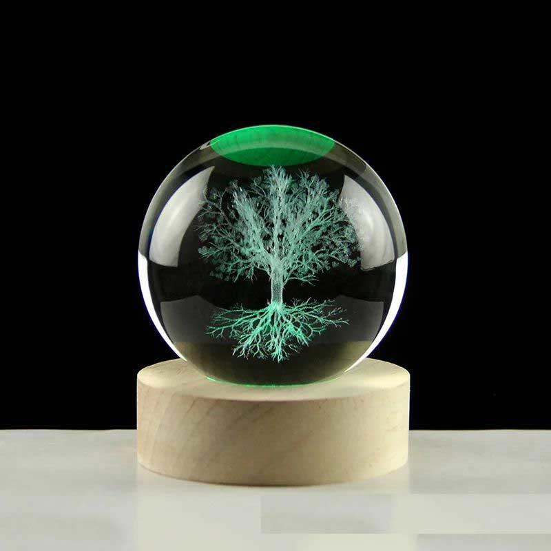 Dekoratif Ağaç Tasarımlı Ahşap Altlıklı Işıklı Cam Küre 6 Cm MZ4-