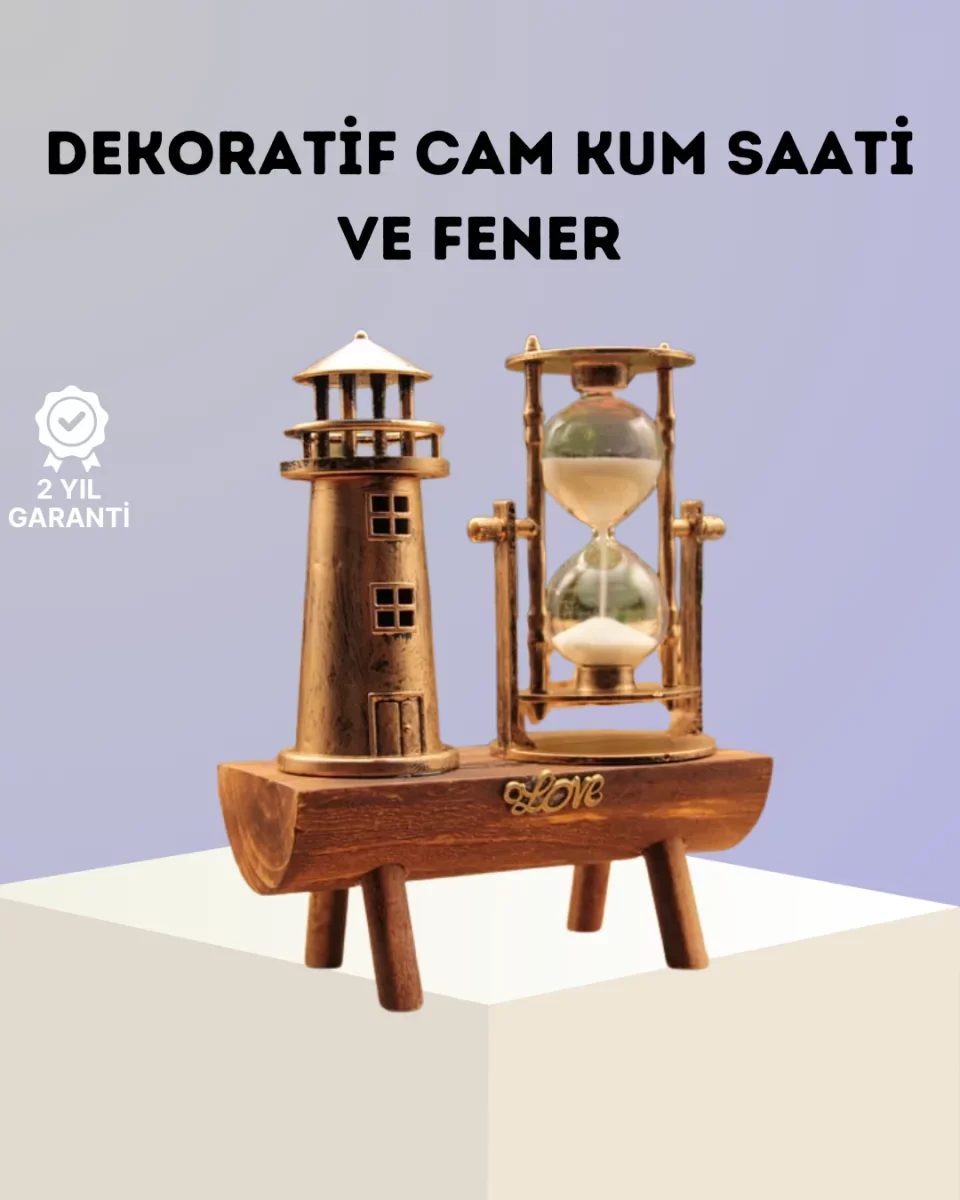 Dekoratif Ahşap Kum Saati ve Deniz Feneri Figürlü Masa Süsü – Şık ve Fonksiyonel Tasarım - Lisinya