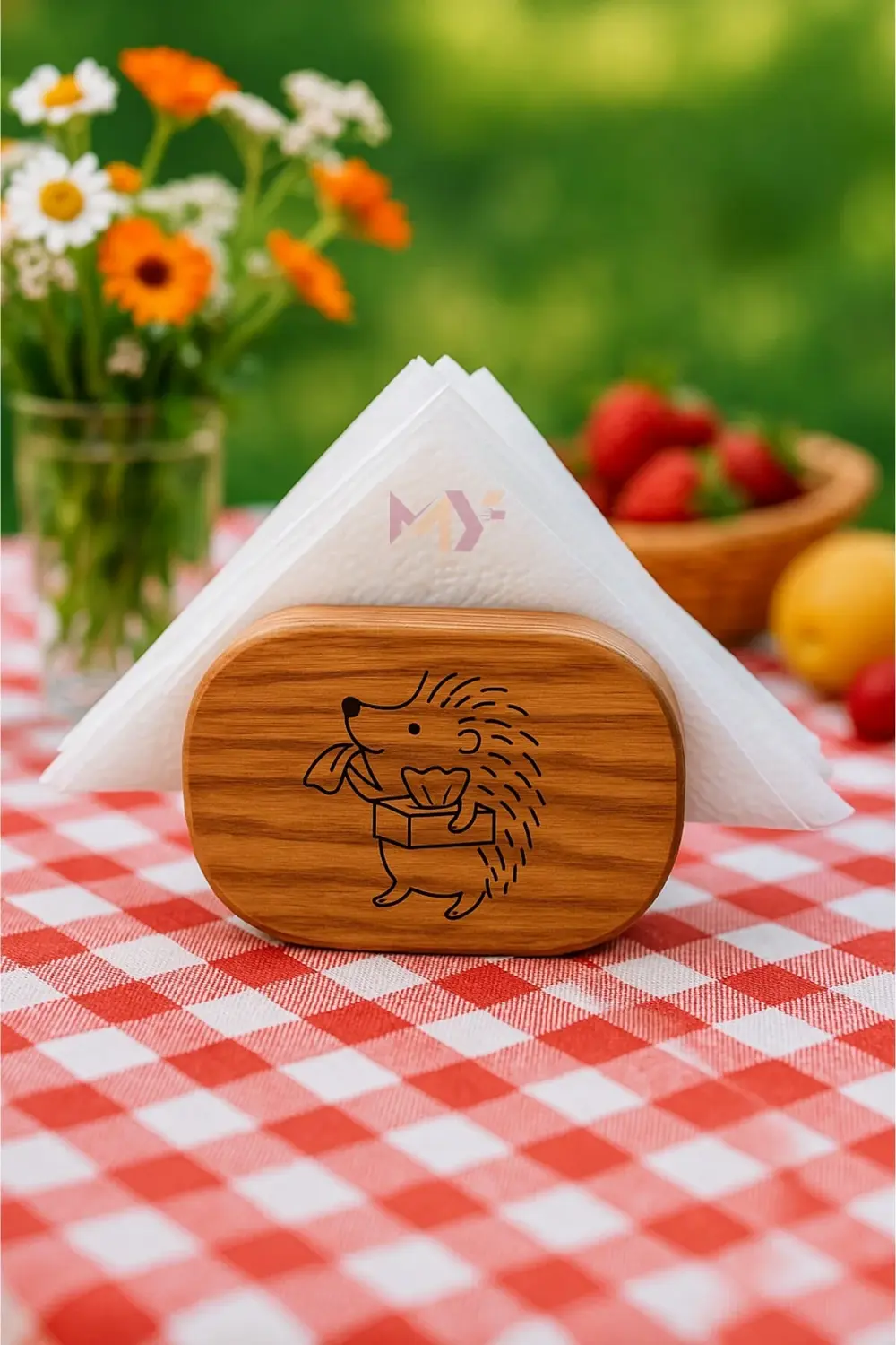 Dekoratif Ahşap Peçetelik, Kirpi Figürlü Peçete Standı Filtre Kah