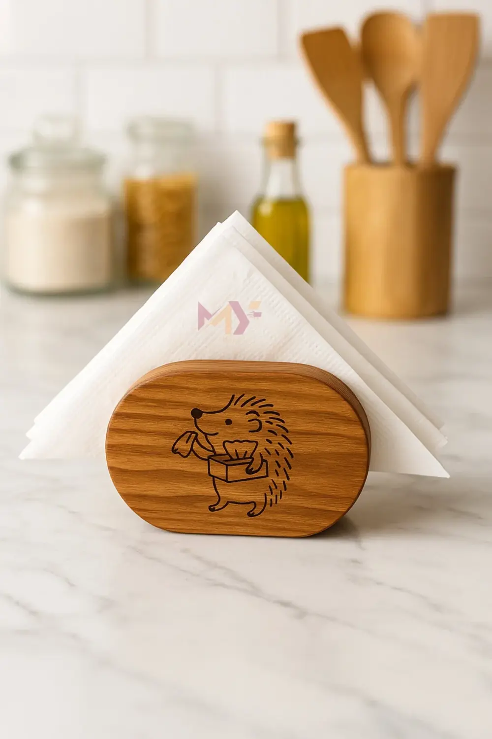 Dekoratif Ahşap Peçetelik, Kirpi Figürlü Peçete Standı Filtre Kah
