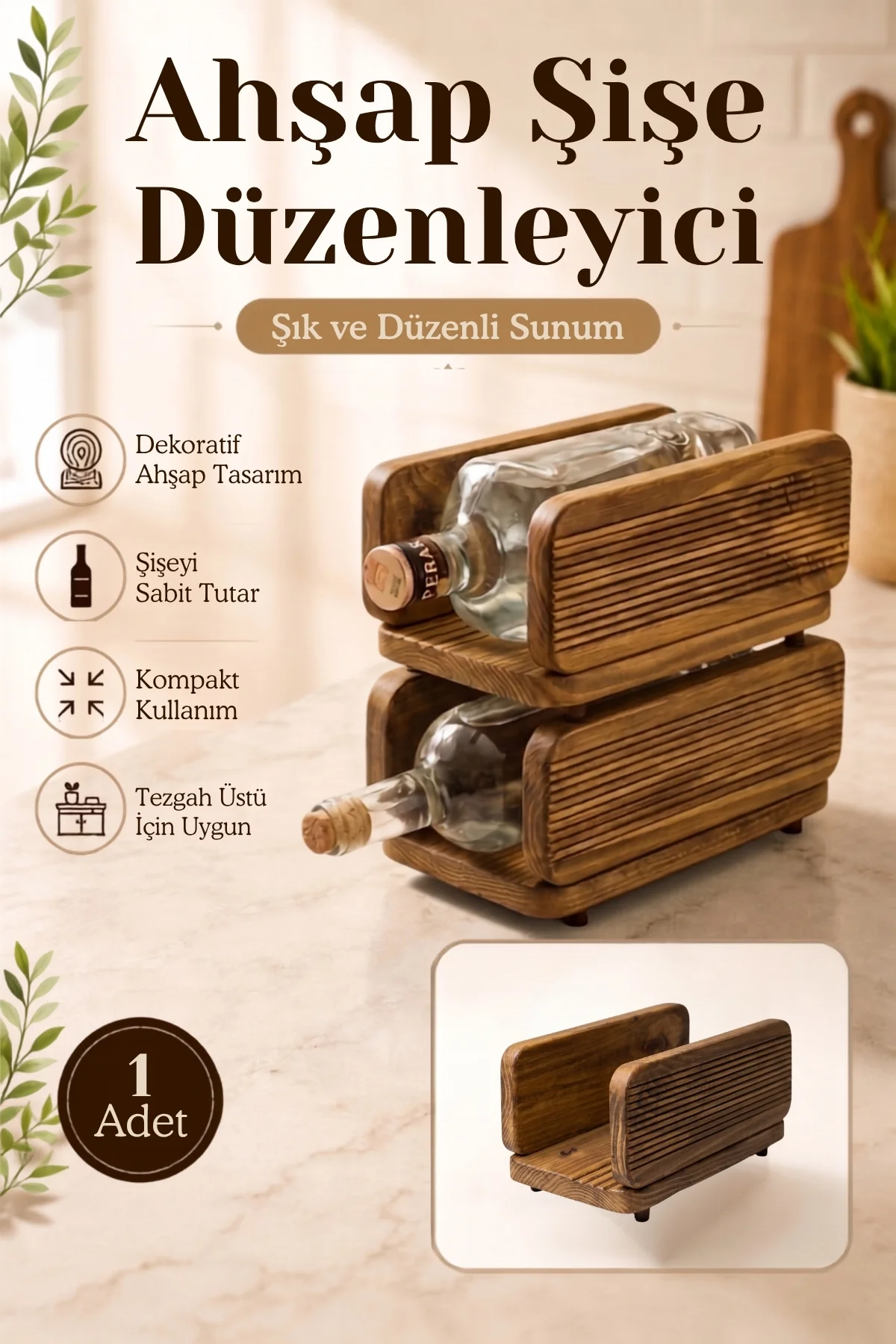 Dekoratif Ahşap Şişe Düzenleyici Stand Dolap İçi Şaraplık Buzdolabı Düzenleyici