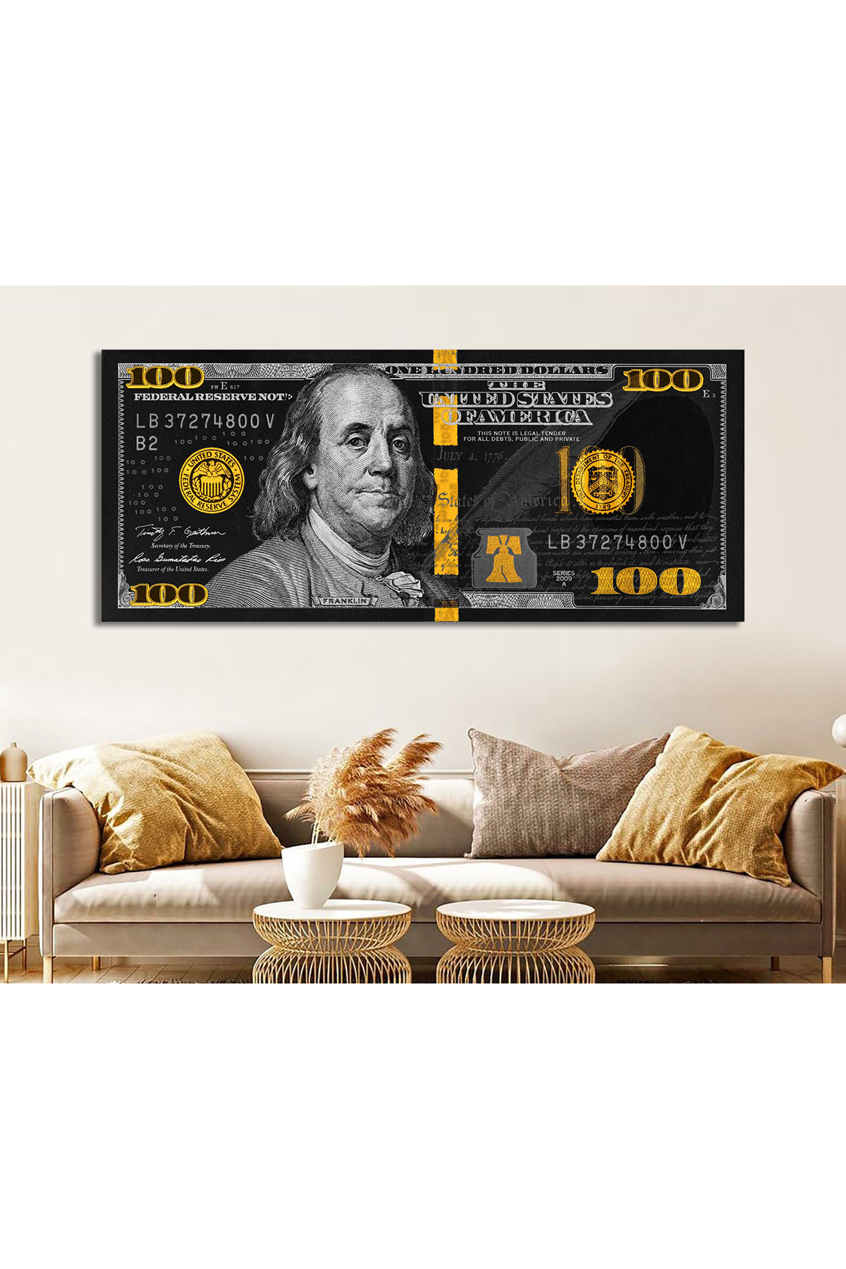 Korkmazkanvas Dekoratif Altın Siyah Doku Dolar Tablo Ev İş Yeri İçin Kanvas Tab