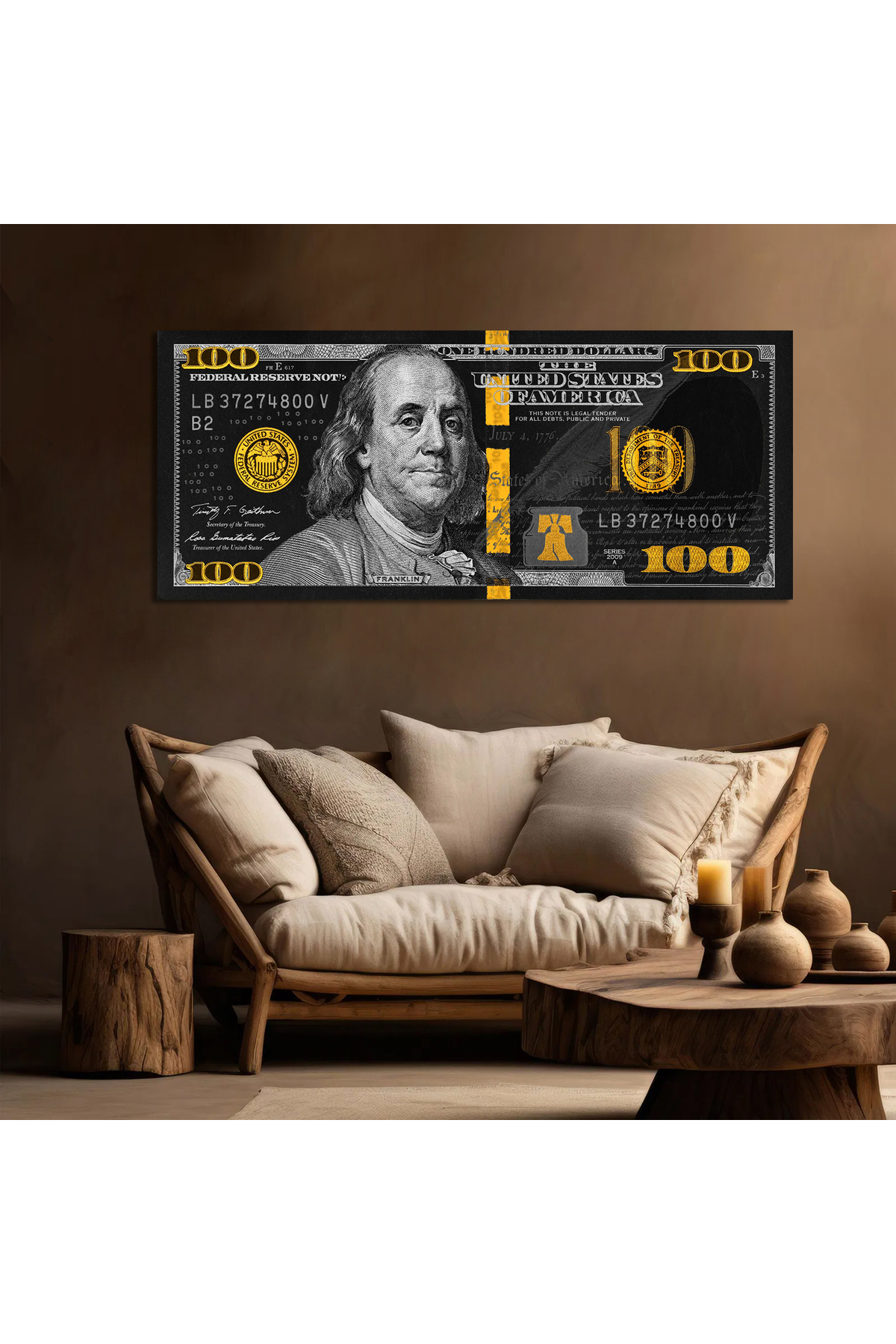 Korkmazkanvas Dekoratif Altın Siyah Doku Dolar Tablo Ev İş Yeri İçin Kanvas Tab