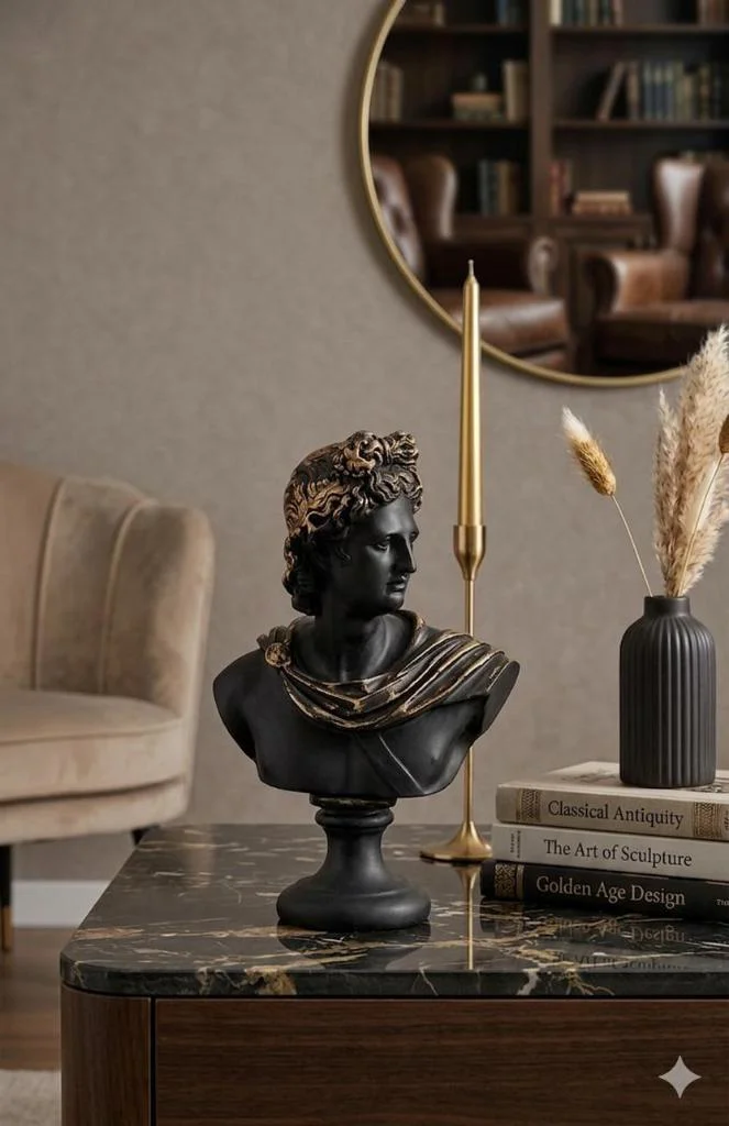 Dekoratif Apollo Büst Biblo – Antik Yunan Heykel Tarzı, Erkek Mod