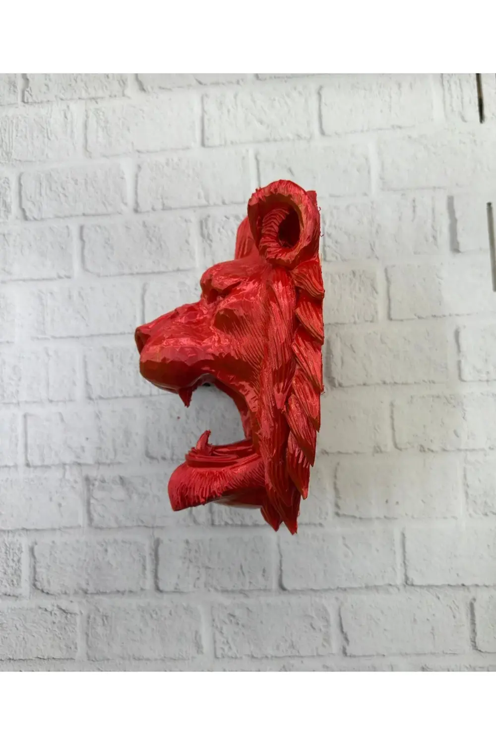 Dekoratif Asılabilir Aslan Başı 3D Duvar Heykeli Gold Red 20x21 c