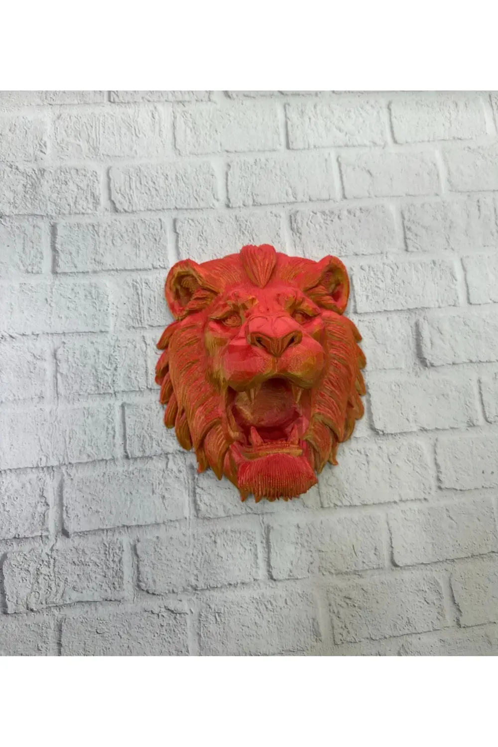 Dekoratif Asılabilir Aslan Başı 3D Duvar Heykeli Gold Red 20x21 c