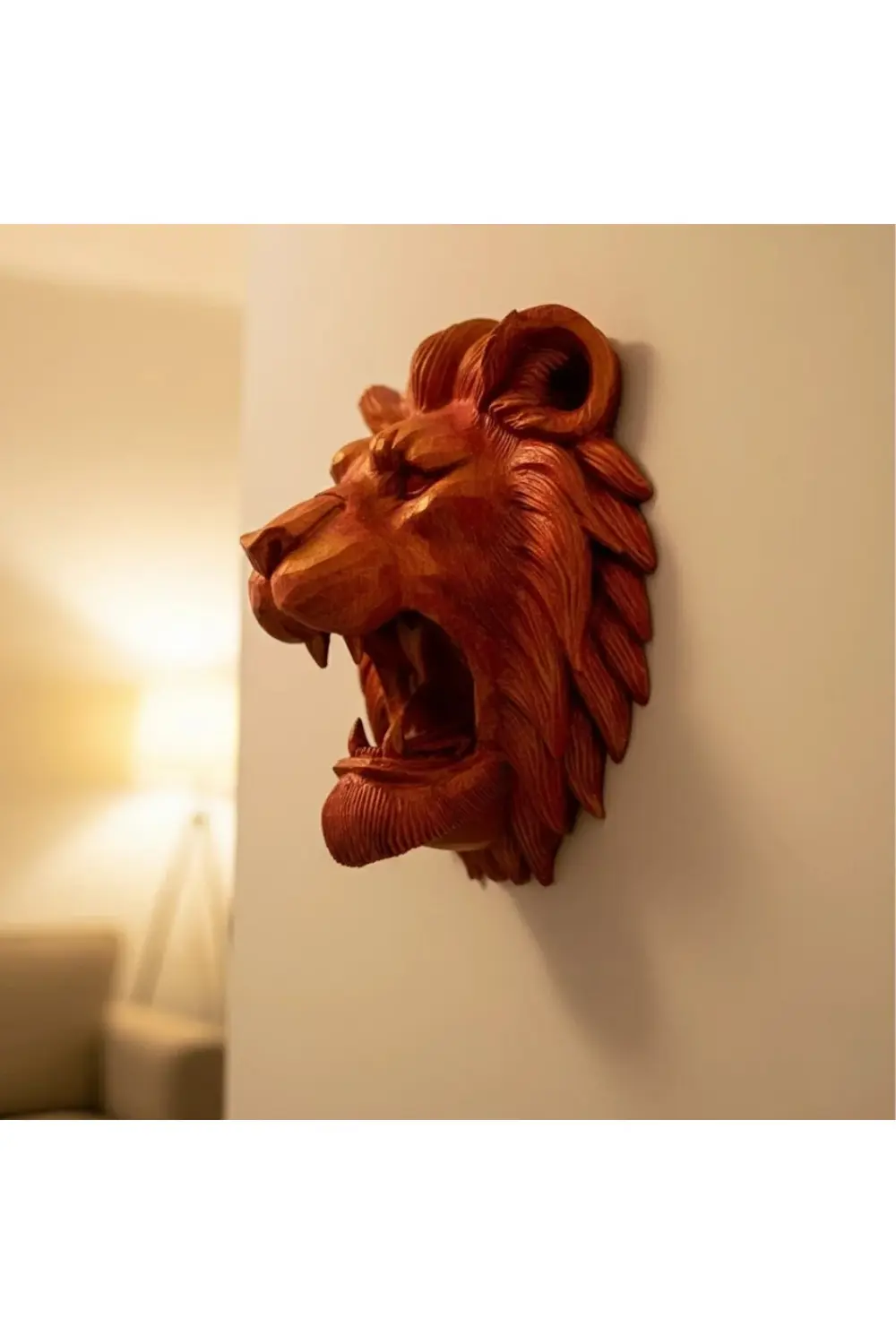 Dekoratif Asılabilir Aslan Başı 3D Duvar Heykeli Gold Red 20x21 c