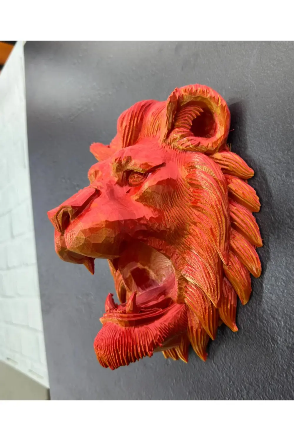 Dekoratif Asılabilir Aslan Başı 3D Duvar Heykeli Gold Red 20x21 c