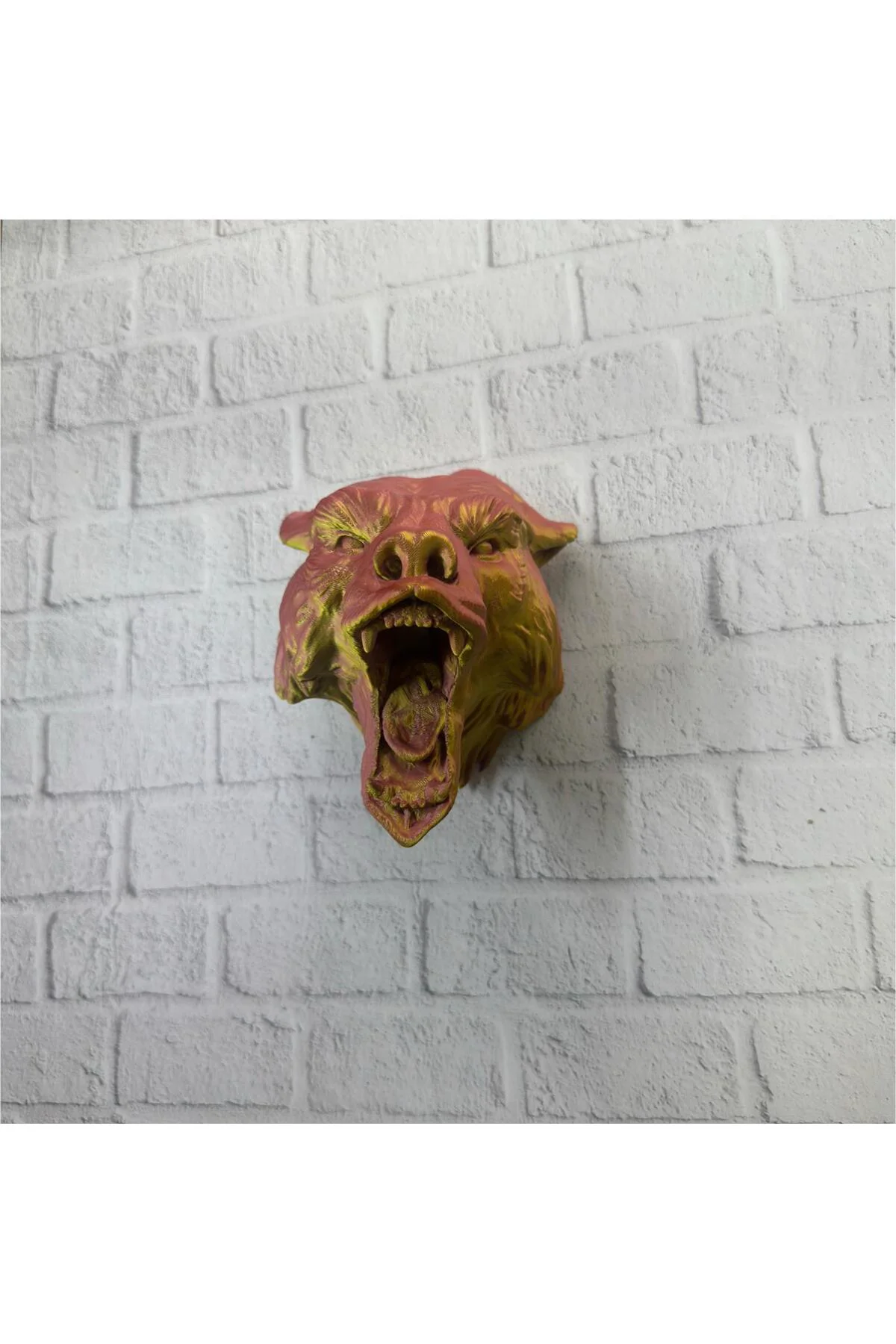 Dekoratif Asılabilir Jaguar Başı 3D Duvar Heykeli Gold Red 20X16 