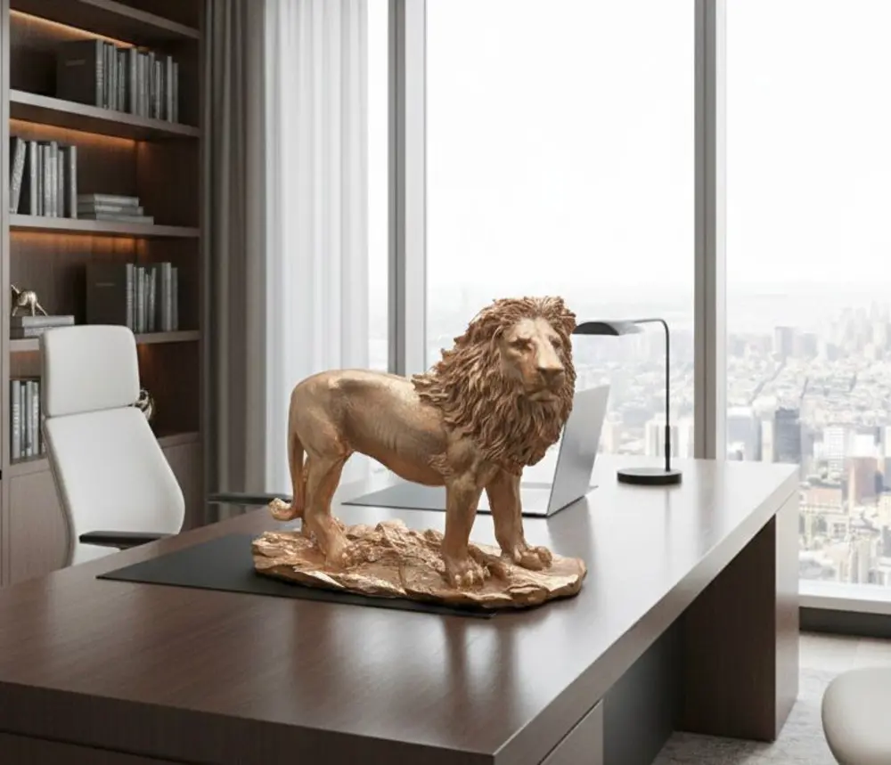 Dekoratif Aslanl Biblo Ev Ofis Heykal Polyester Roz Gold