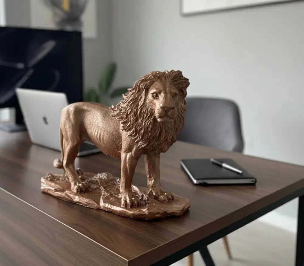 Dekoratif Aslanl Biblo Ev Ofis Heykal Polyester Roz Gold