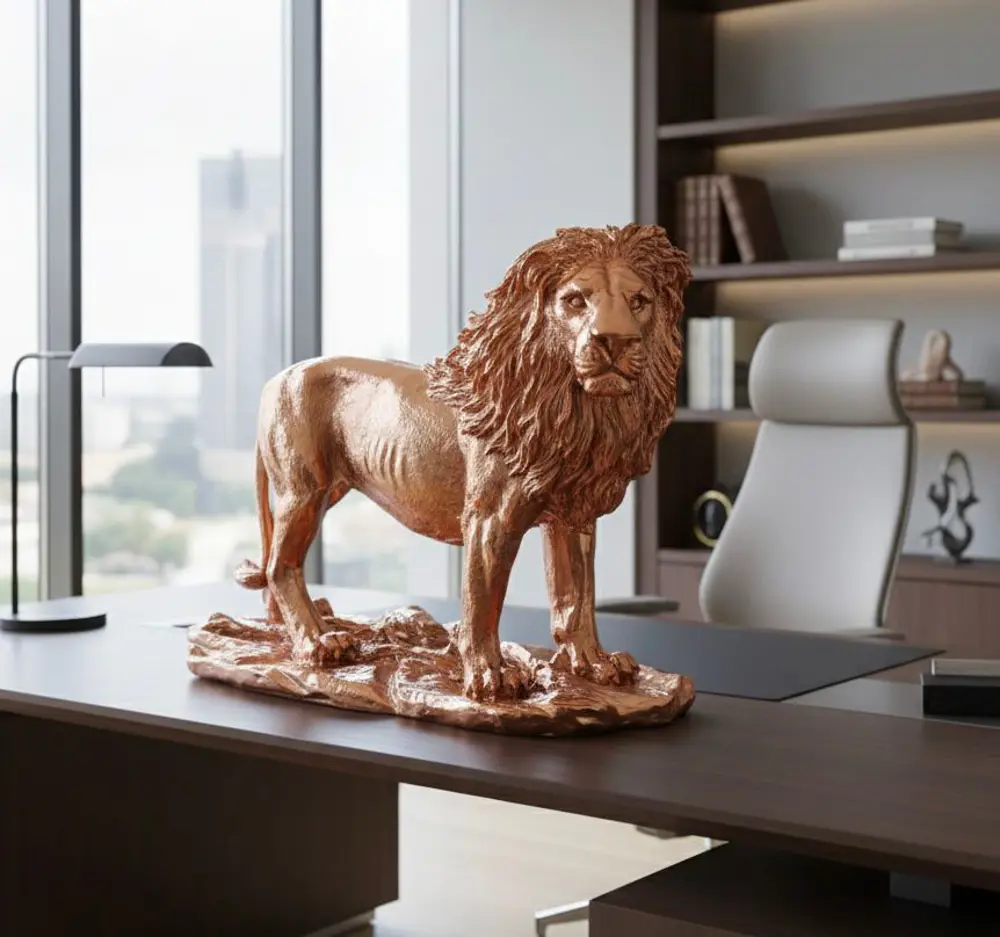Dekoratif Aslanl Biblo Ev Ofis Heykal Polyester Roz Gold