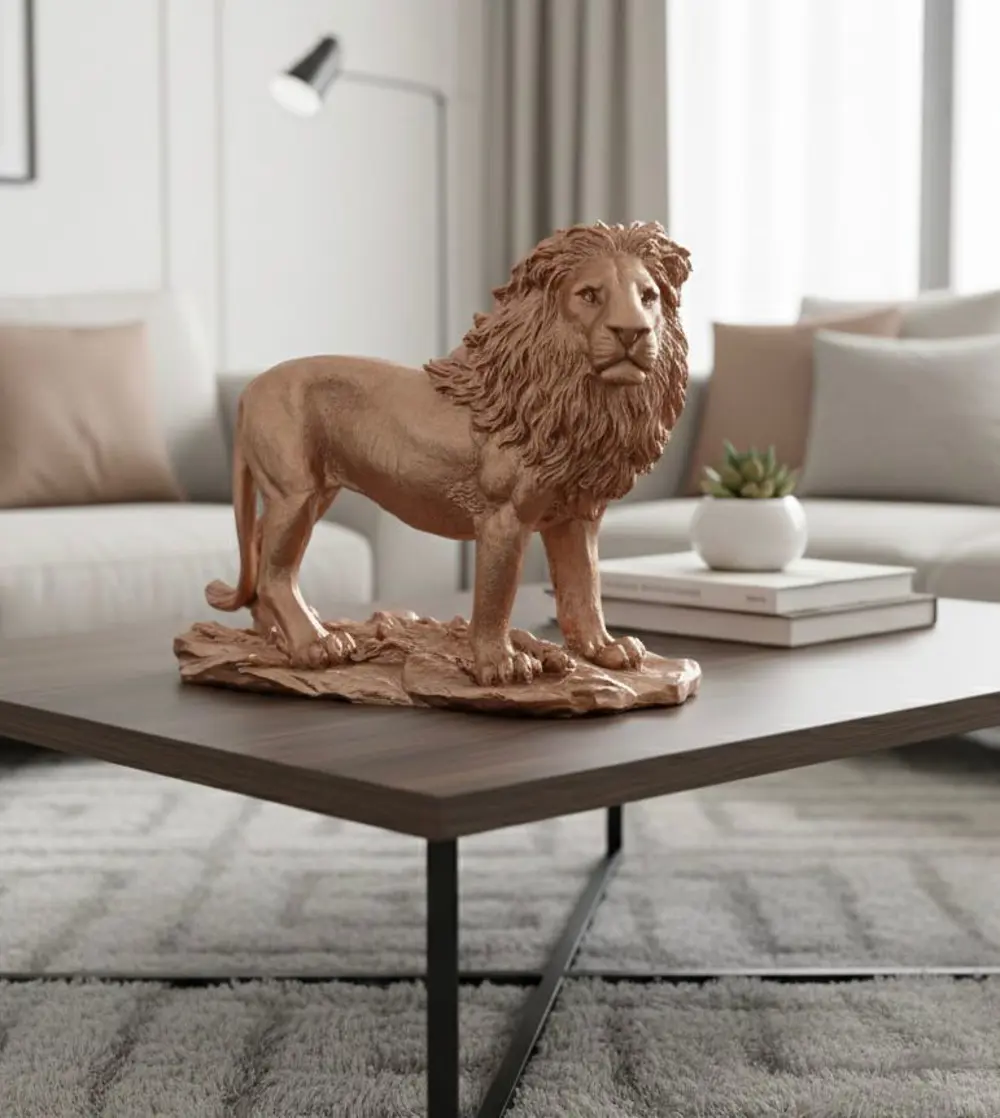 Dekoratif Aslanl Biblo Ev Ofis Heykal Polyester Roz Gold