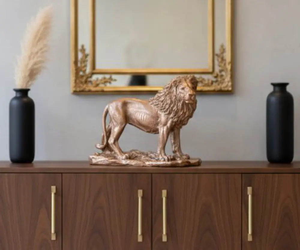 Dekoratif Aslanl Biblo Ev Ofis Heykal Polyester Roz Gold