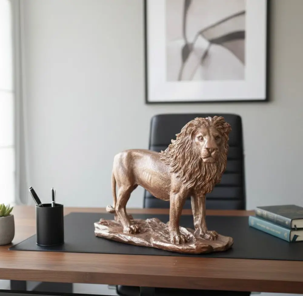 Dekoratif Aslanl Biblo Ev Ofis Heykal Polyester Roz Gold