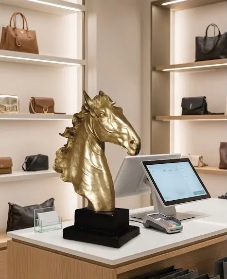Dekoratif At Kafası Gold Siyah Detaylı Büst Büyük Boy Heykeli