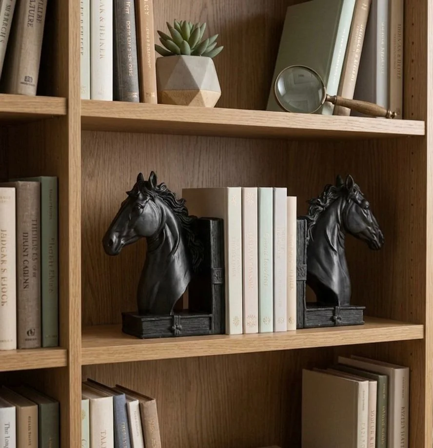 Dekoratif At Kitap Tutucu Biblo Heykel Siyah