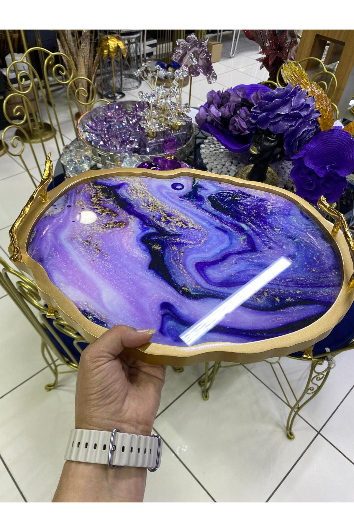 Elif Aksesuar Dekoratif Ayaklı Cam Tepsi