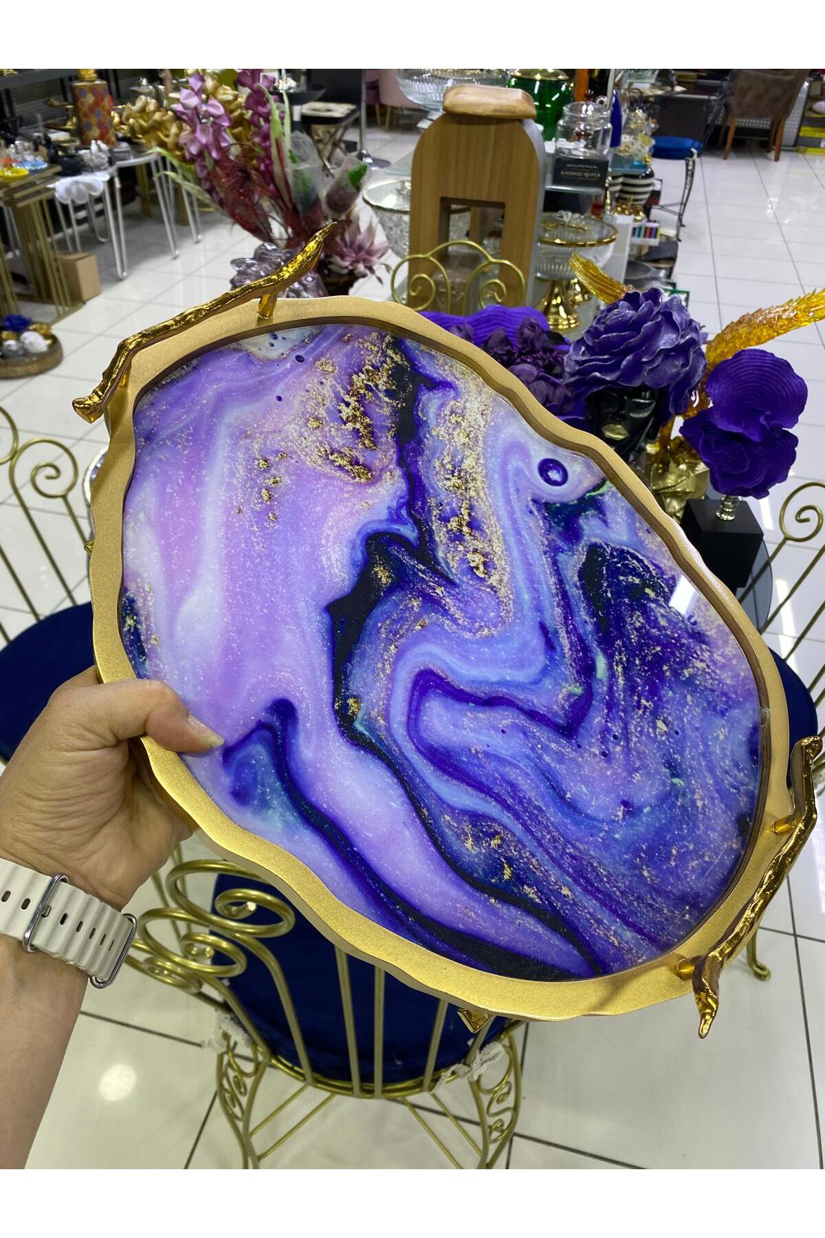 Elif Aksesuar Dekoratif Ayaklı Cam Tepsi