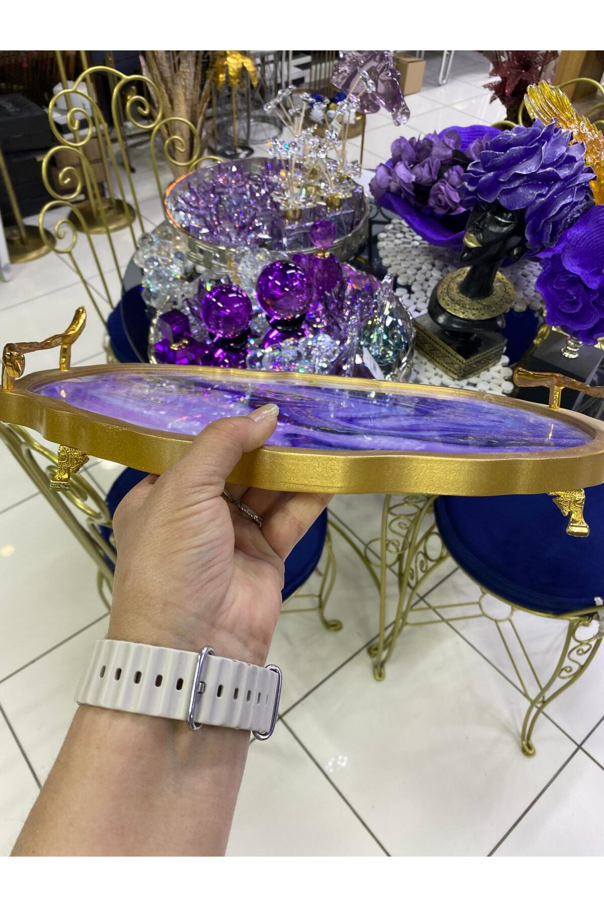 Elif Aksesuar Dekoratif Ayaklı Cam Tepsi