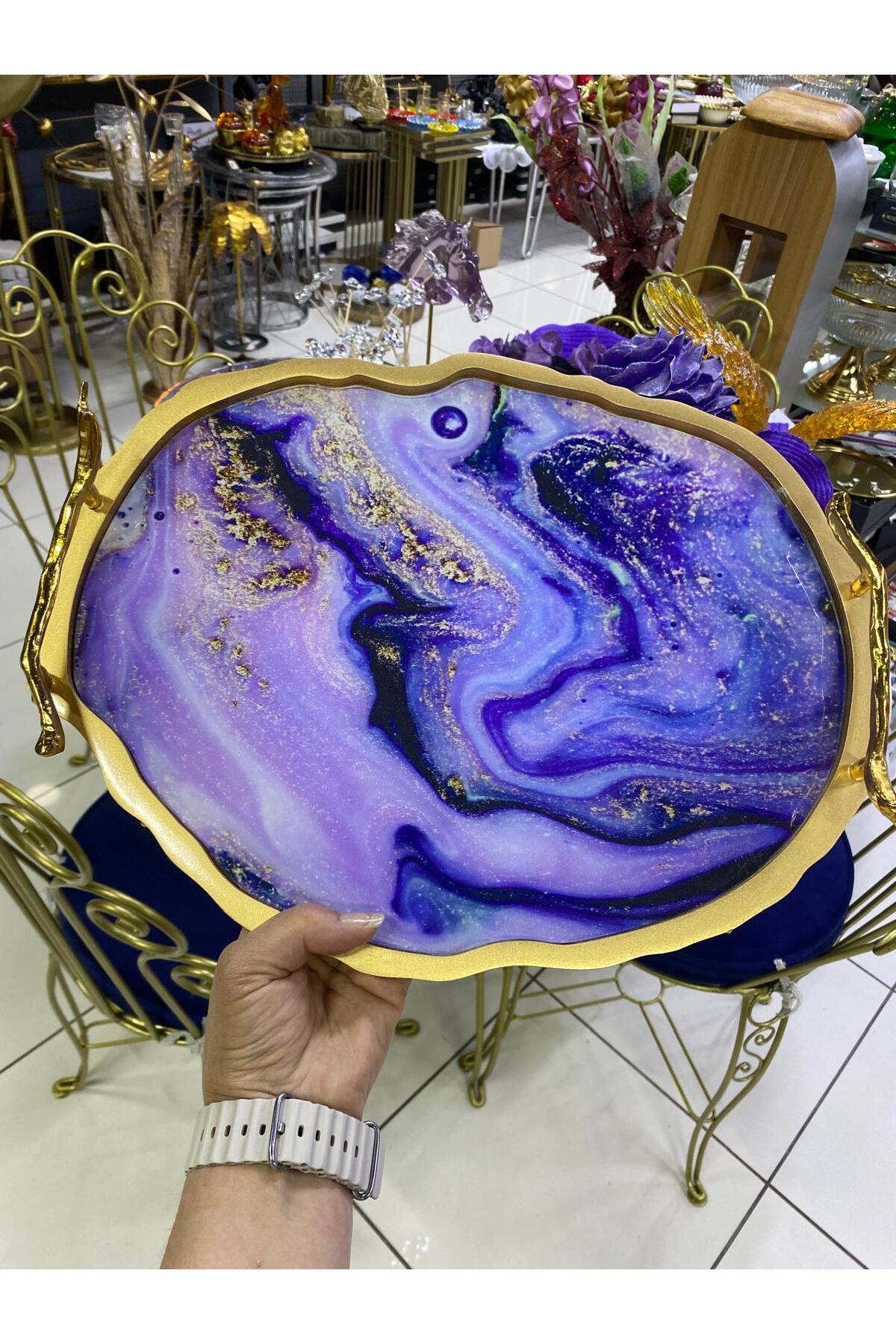 Elif Aksesuar Dekoratif Ayaklı Cam Tepsi