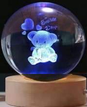 Dekoratif Ayıcık Tasarımlı Ahşap altlıklı Işıklı Cam Küre Büyük B