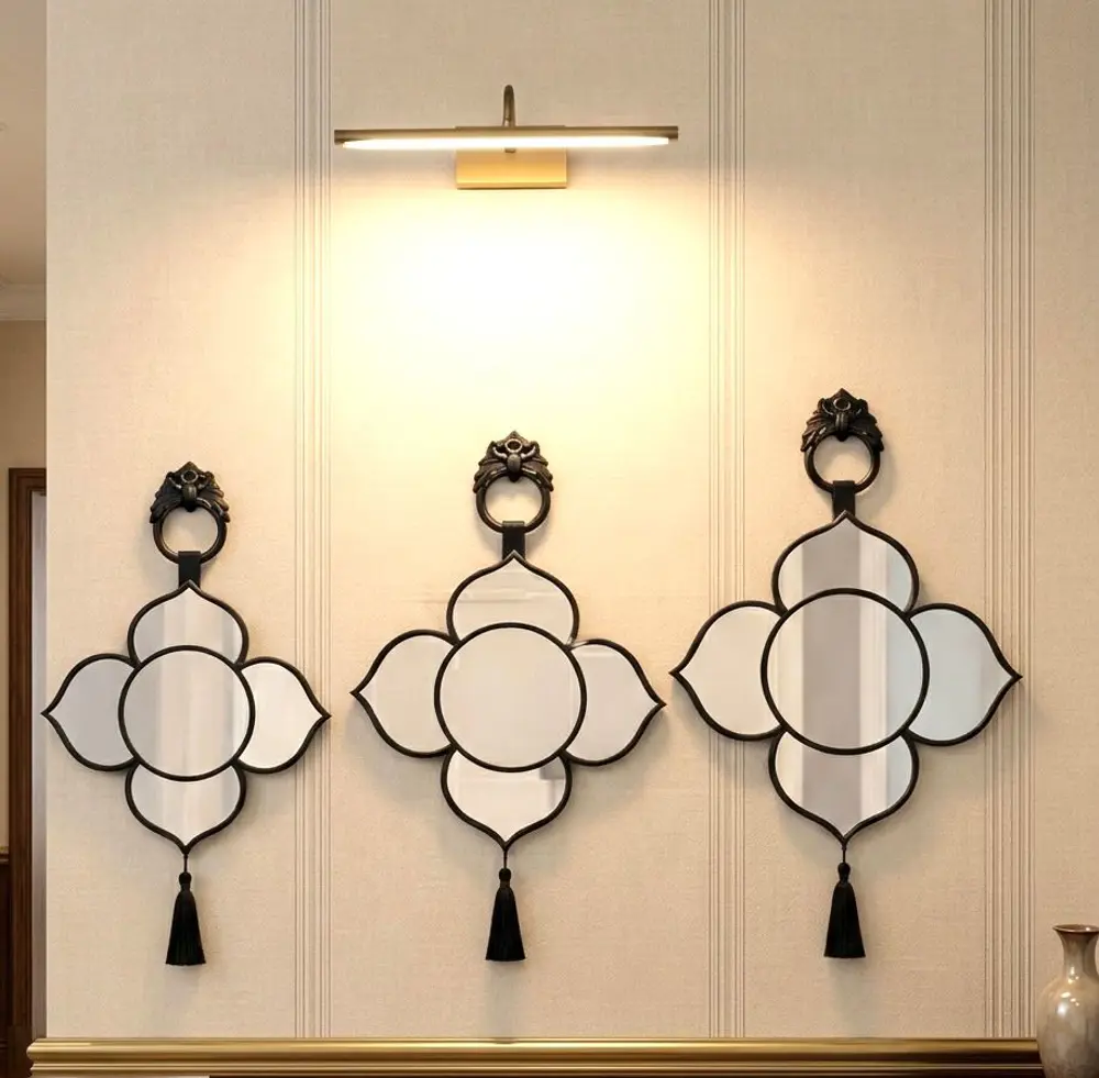 Dekoratif Ayna 3 Lü Duvar Aynası Siyah