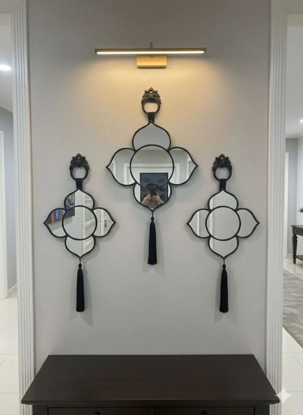 Dekoratif Ayna 3 Lü Duvar Aynası Siyah