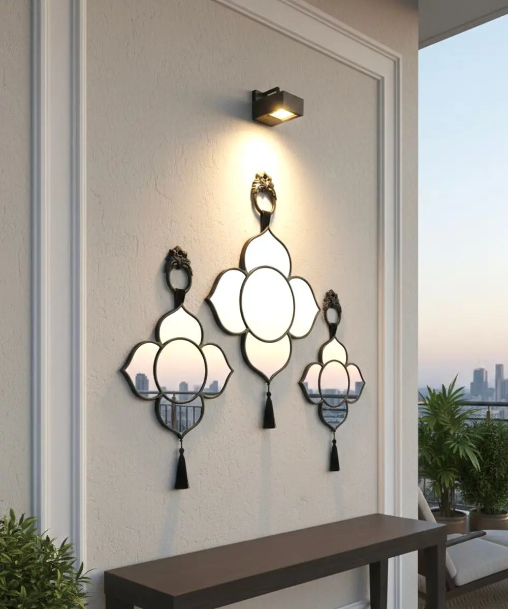 Dekoratif Ayna 3 Lü Duvar Aynası Siyah