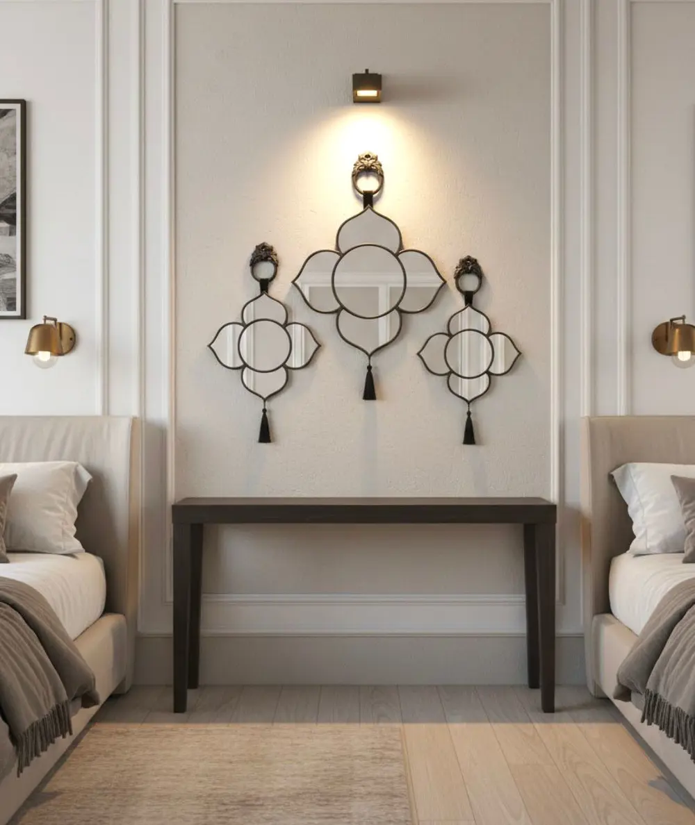 Dekoratif Ayna 3 Lü Duvar Aynası Siyah