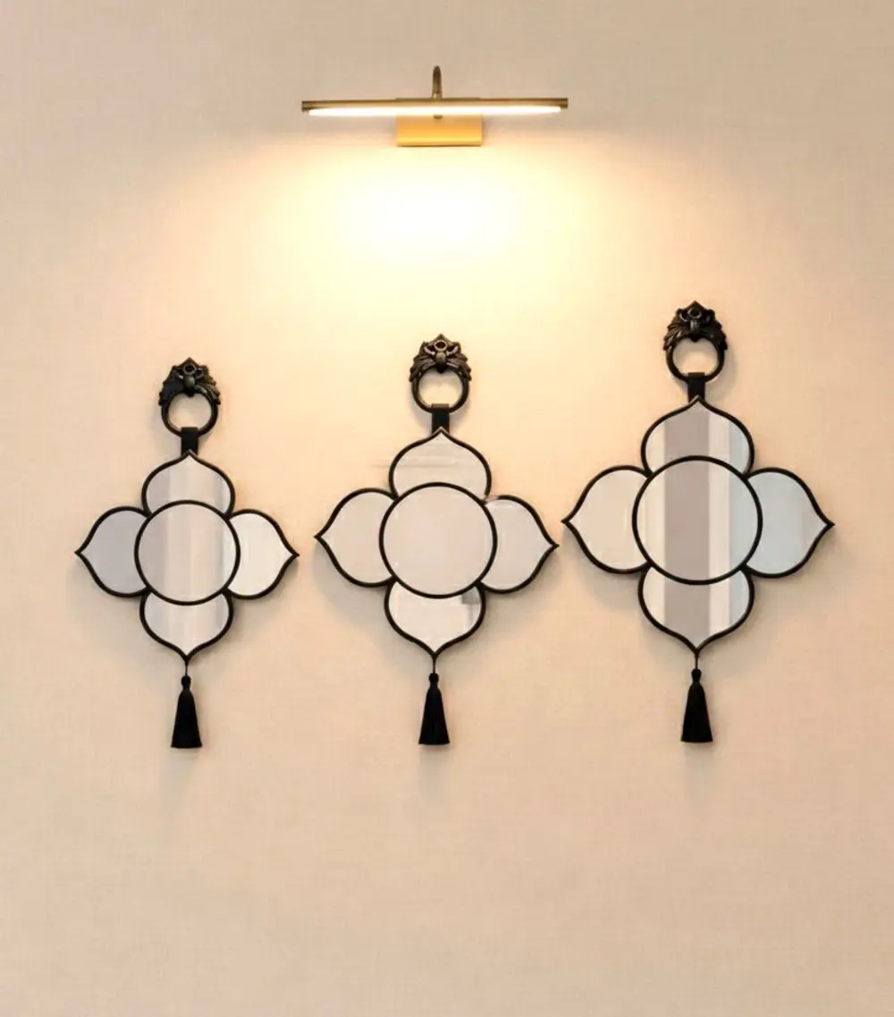 Dekoratif Ayna 3 Lü Duvar Aynası Siyah