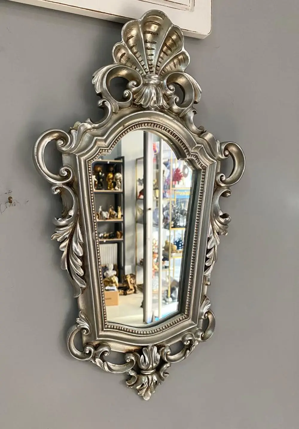 Dekoratif Ayna Duvar Aynası Gümüş Otantik