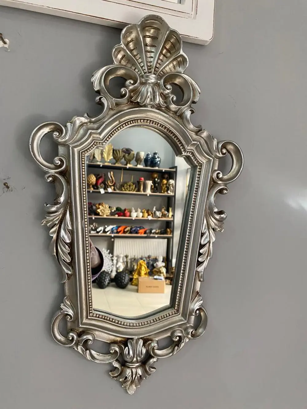 Dekoratif Ayna Duvar Aynası Gümüş Otantik