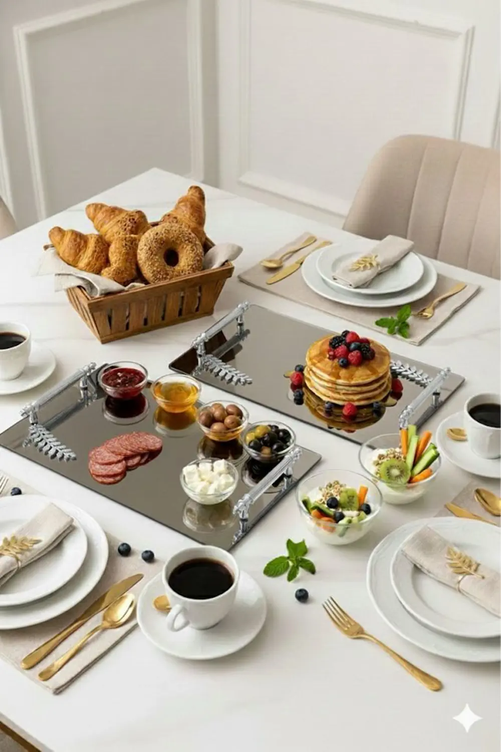 Dekoratif Aynalı Yaprak Desenli Sunum Tepsisi, Çay Tepsisi ,lüx Ç