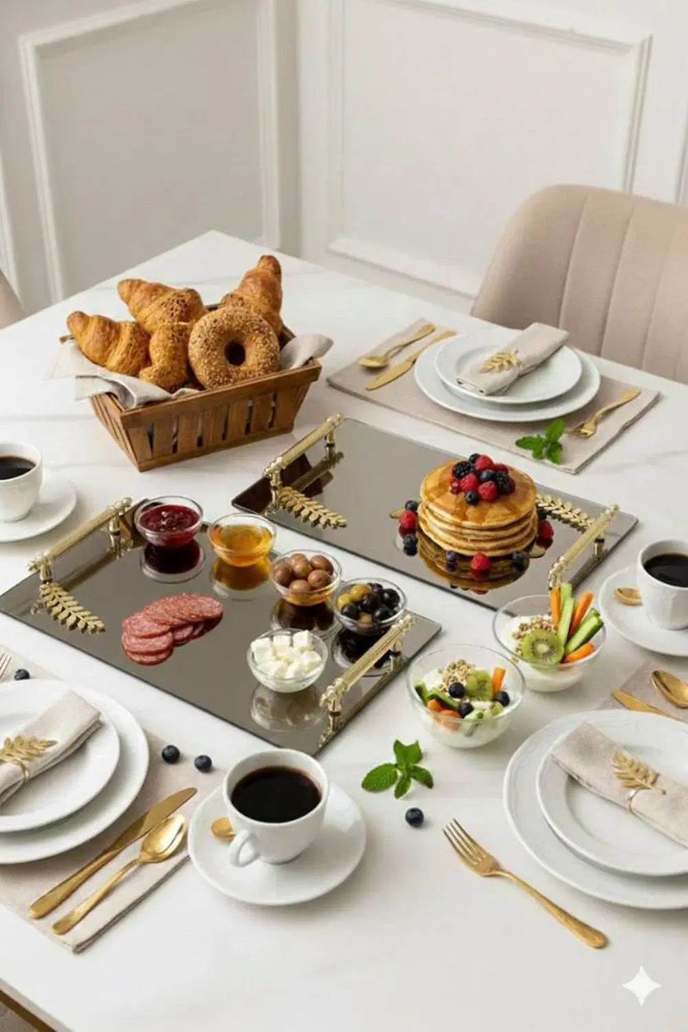 Dekoratif Aynalı Yaprak Desenli Sunum Tepsisi, Çay Tepsisi ,lüx Ç