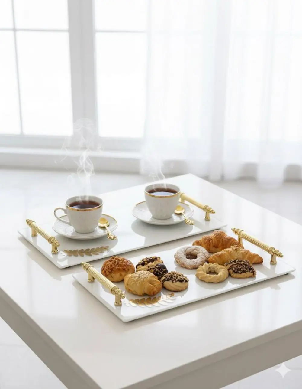 Dekoratif Aynalı Yaprak Desenli Sunum Tepsisi, Çay Tepsisi ,lüx Ç