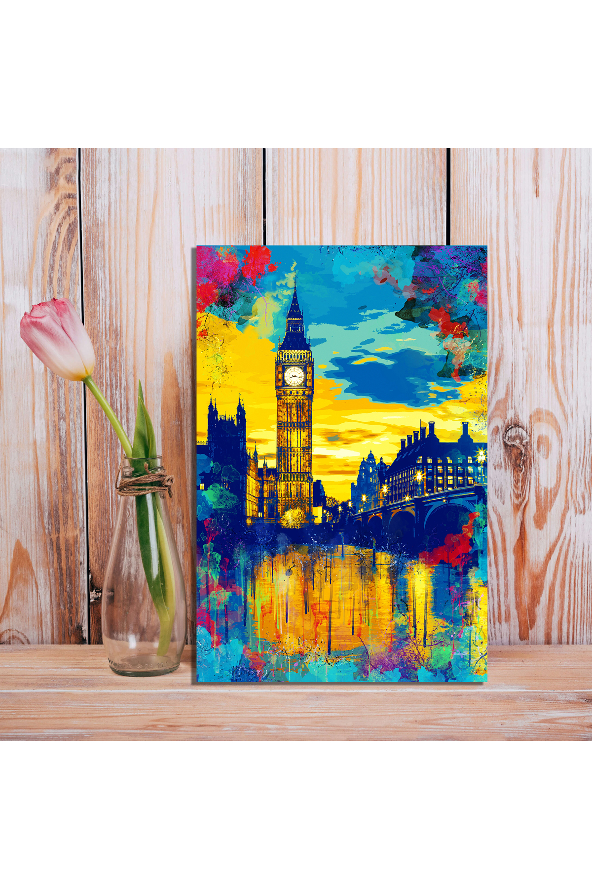 Korkmazkanvas Dekoratif Big Ben Saatinin Renkli Soyut İllüstrasyon Ruhu. Kanvas