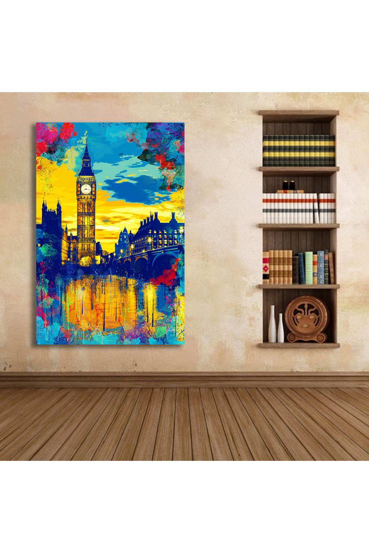 Korkmazkanvas Dekoratif Big Ben Saatinin Renkli Soyut İllüstrasyon Ruhu. Kanvas