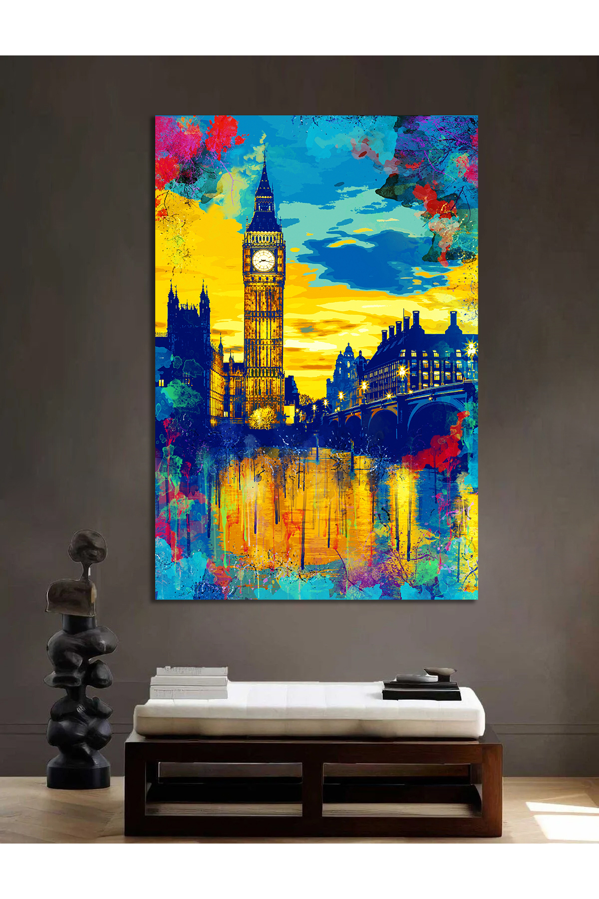 Korkmazkanvas Dekoratif Big Ben Saatinin Renkli Soyut İllüstrasyon Ruhu. Kanvas