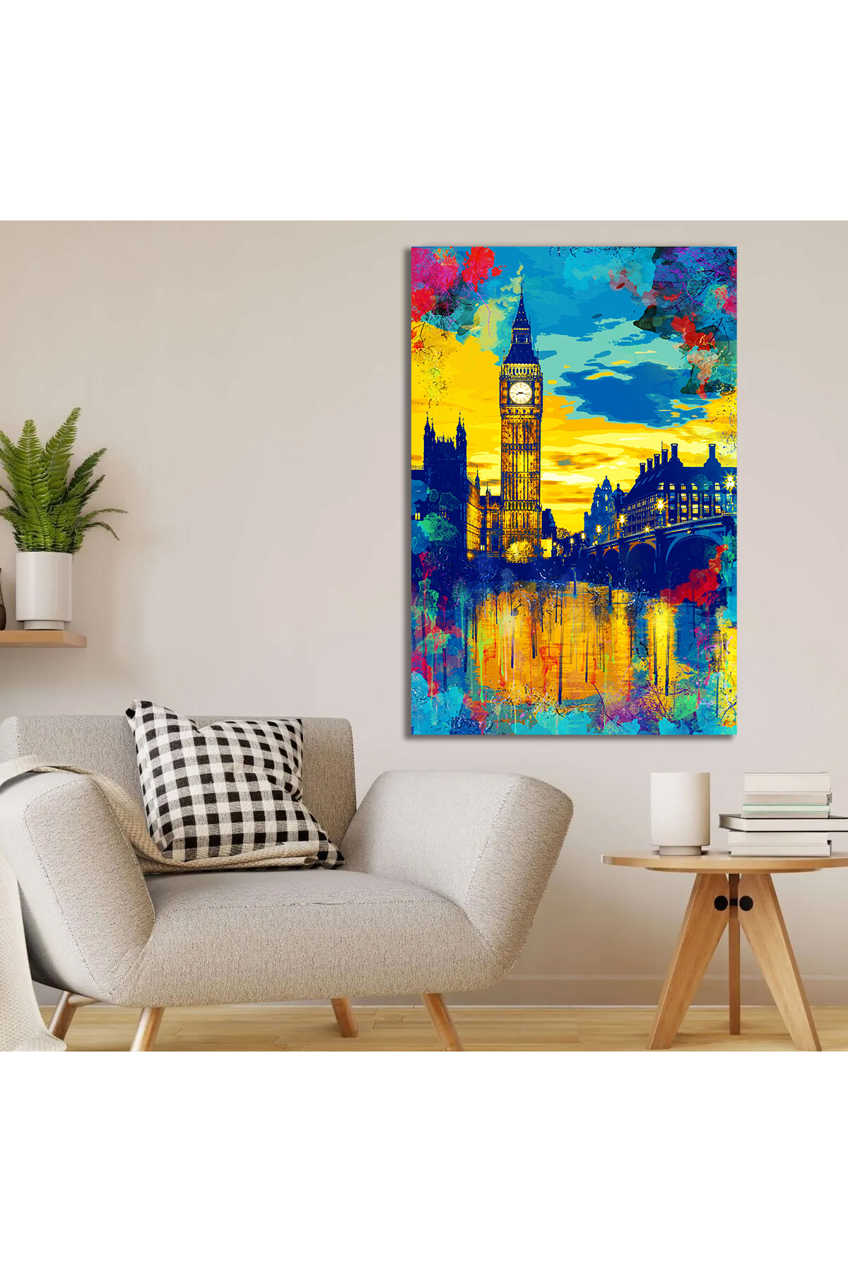 Korkmazkanvas Dekoratif Big Ben Saatinin Renkli Soyut İllüstrasyon Ruhu. Kanvas