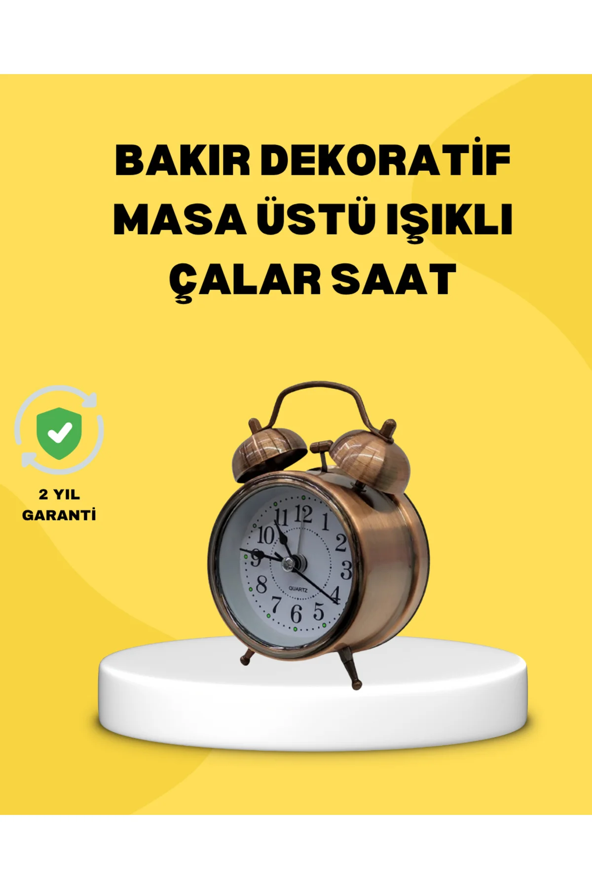 Dekoratif Bronz Renk Metal Alarmlı Masa Üstü Saat Klasik Tasarım