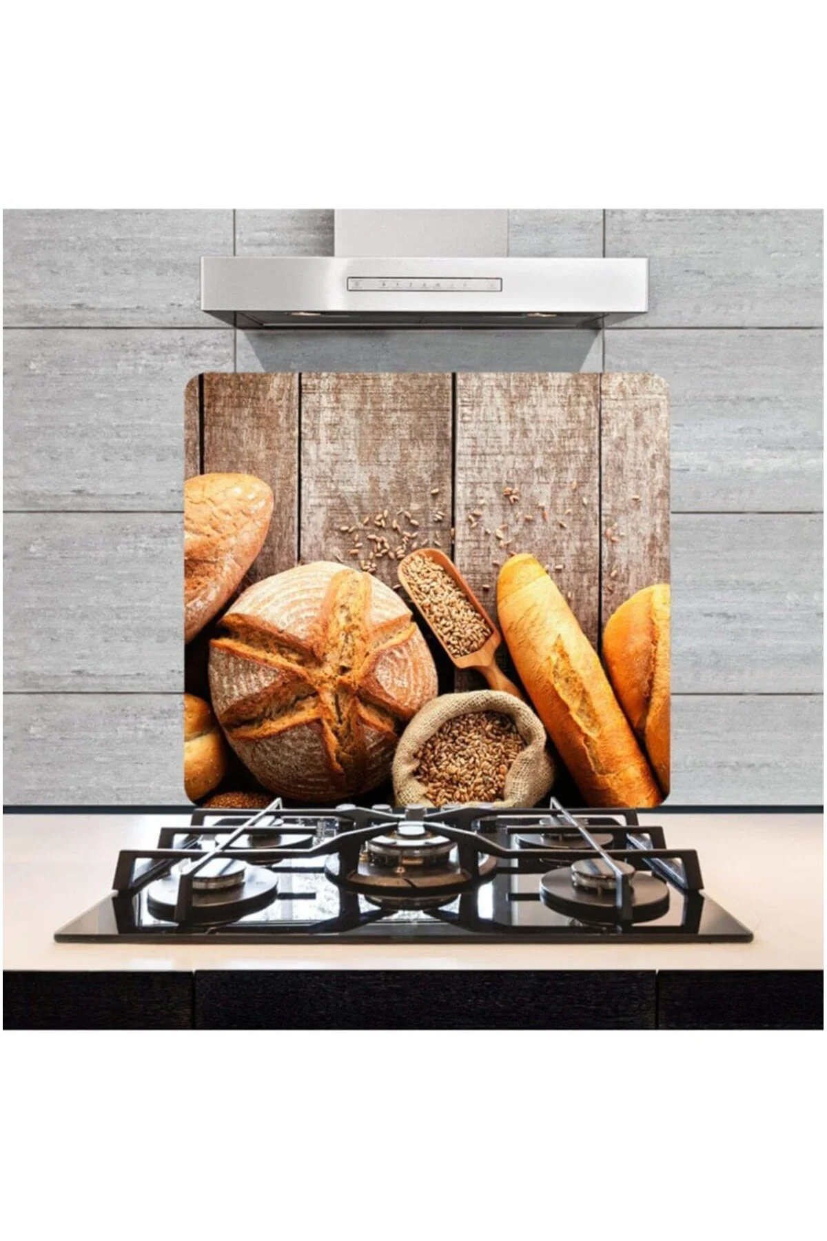 Dekoratif Cam Ocak Arkası Koruyucu ve Kesme Tahtası Ekmek (50cm x Dekoratif Cam Ocak Arkası Koruyucu ve Kesme Tahtası Ekmek (50cm x