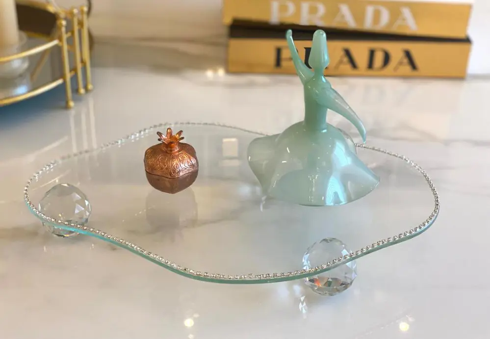 Dekoratif Cam Organizer Banyo Sehpa Üstü Makyaj Organizeri Tepsi 