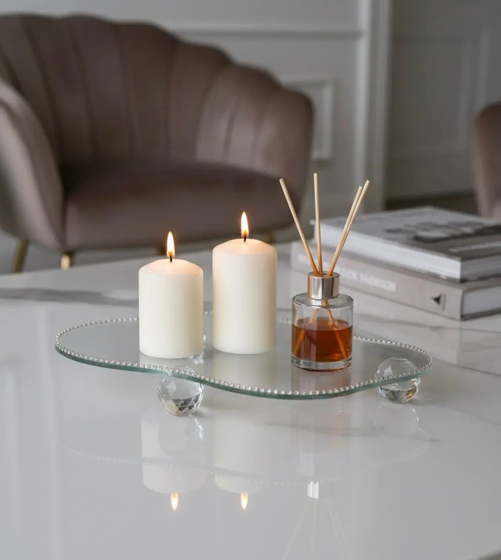 Dekoratif Cam Organizer Banyo Sehpa Üstü Makyaj Organizeri Tepsi 