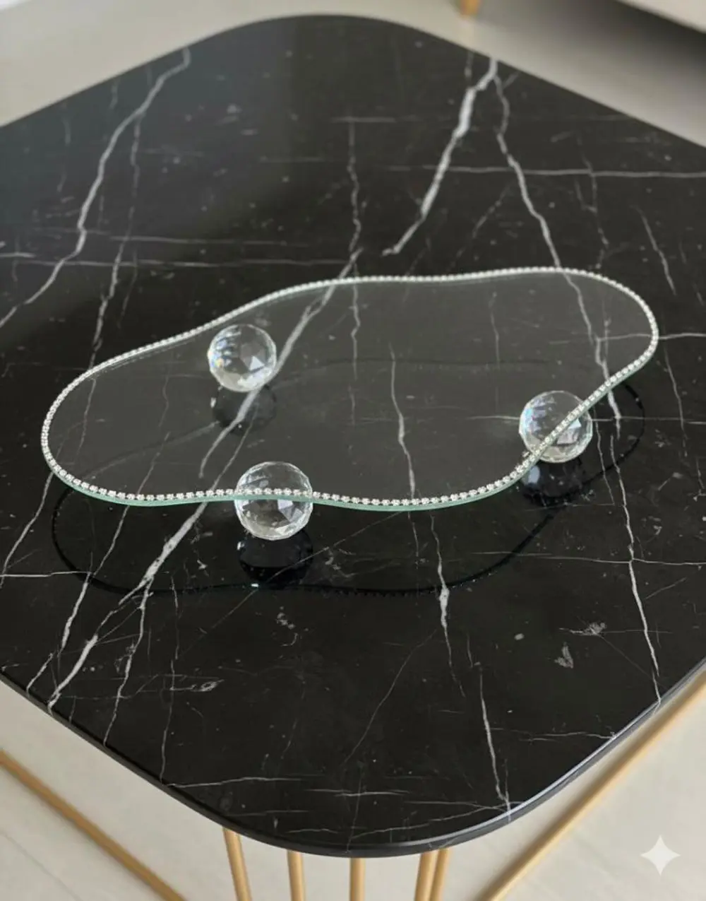 Dekoratif Cam Organizer Banyo Sehpa Üstü Makyaj Organizeri Tepsi 