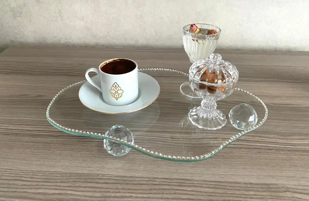 Dekoratif Cam Tepsi Kristal - Elmas Bulut Modeli Top Ayaklı Cam K