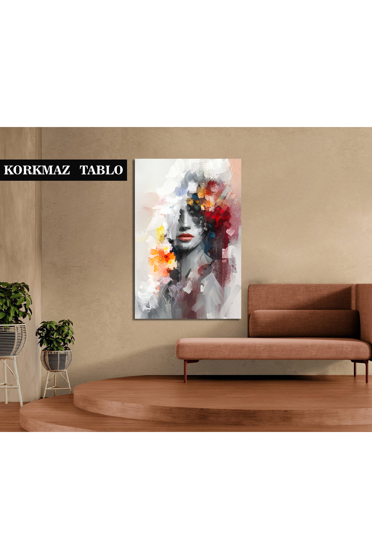 Korkmazkanvas Dekoratif. Çiçekli Genç Kadın Modelin Modern Sanatı. Kanvas Tablo