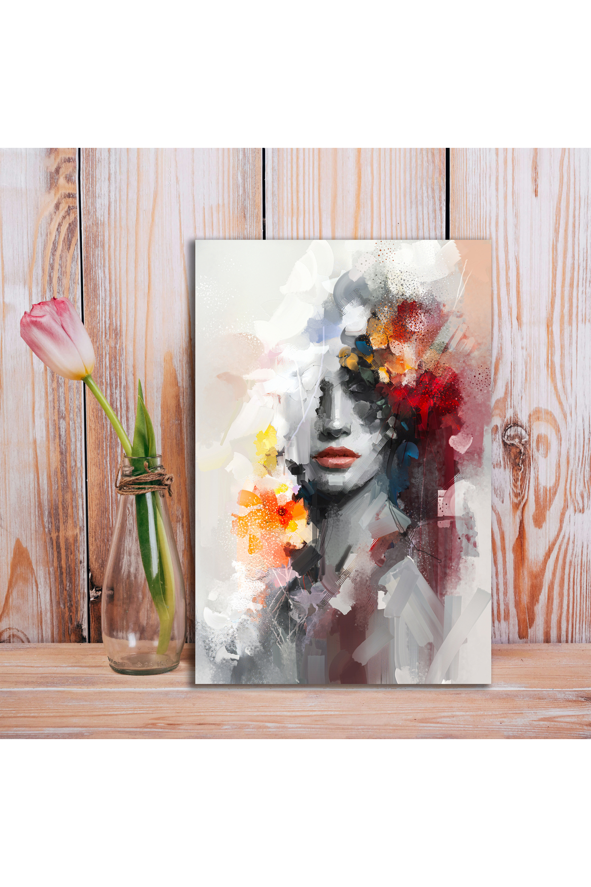 Korkmazkanvas Dekoratif. Çiçekli Genç Kadın Modelin Modern Sanatı. Kanvas Tablo