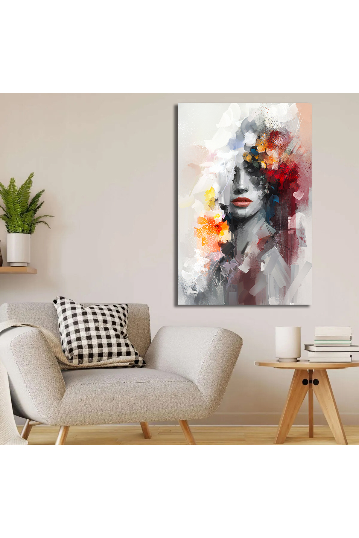 Korkmazkanvas Dekoratif. Çiçekli Genç Kadın Modelin Modern Sanatı. Kanvas Tablo